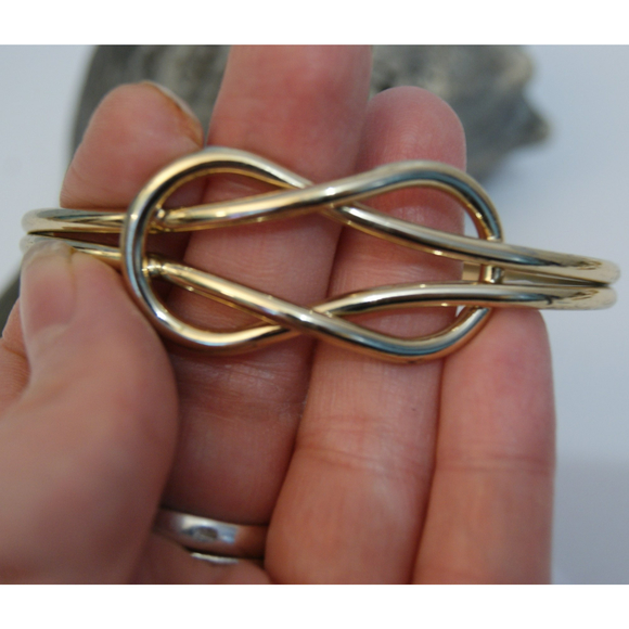 Gold Tone Large Knot Bangle Double Band Friendship Partner Love Entwined - Picture 6 of 6